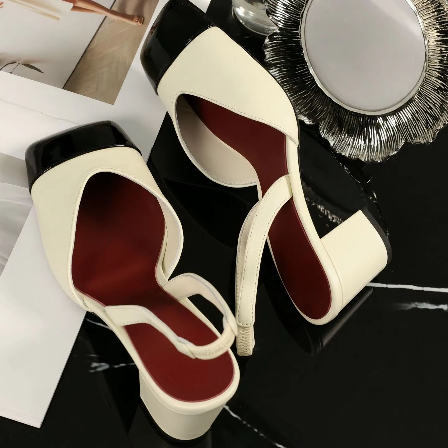 Sandals - Women Slingback Pumps Two Tone Cream