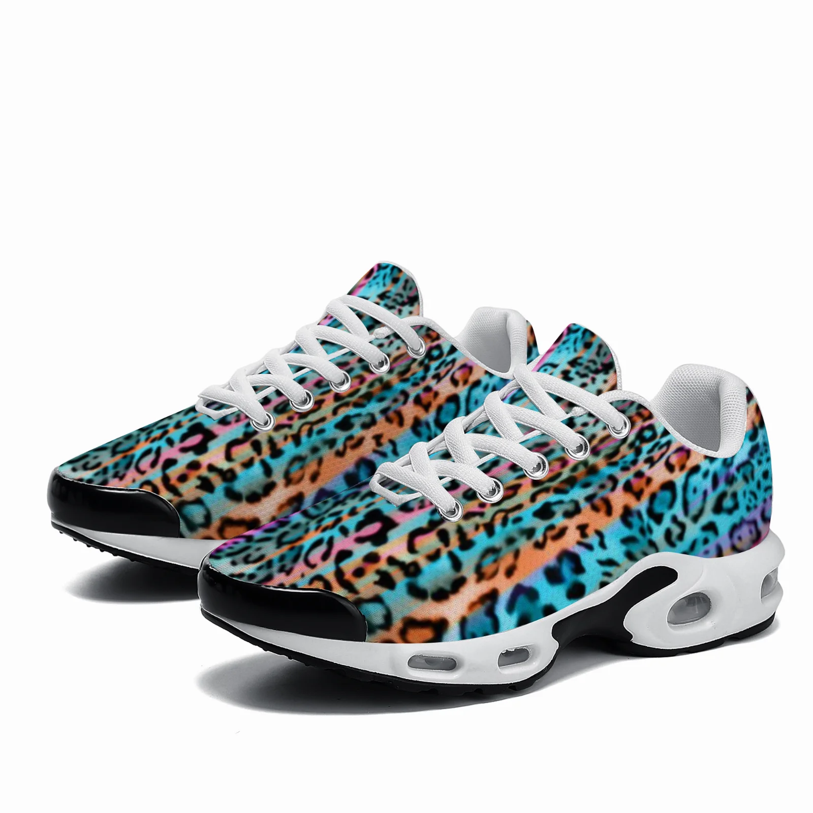 Breathable Mesh Athletic Shoes - Customizable blue leopard print casual air-cushioned