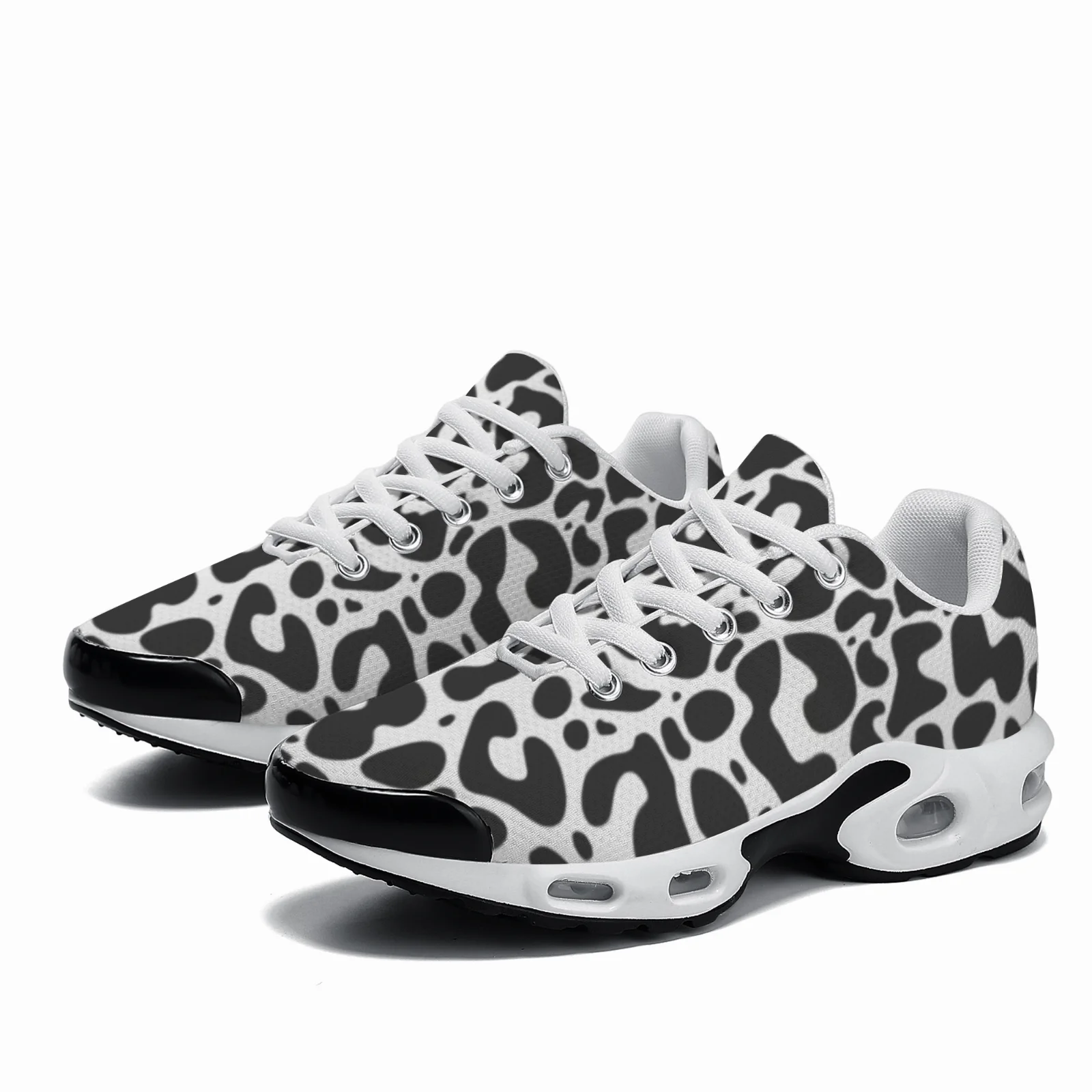 Breathable Mesh Athletic Shoes - Customizable black leopard print casual air-cushioned