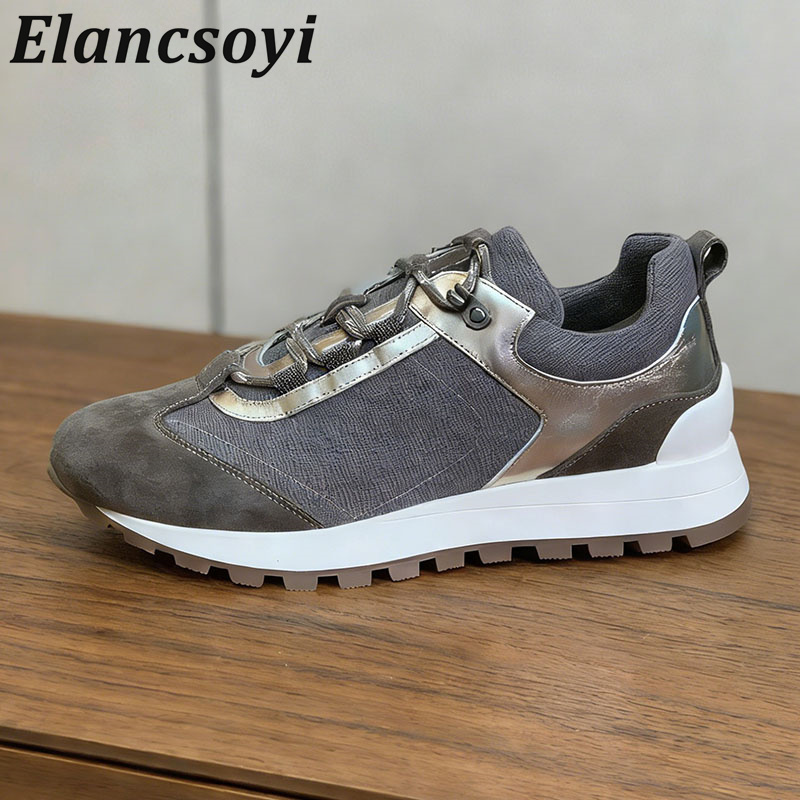 Knit Fabric Lace Up Sneakers - Sneakers Women Lace Up String Bead