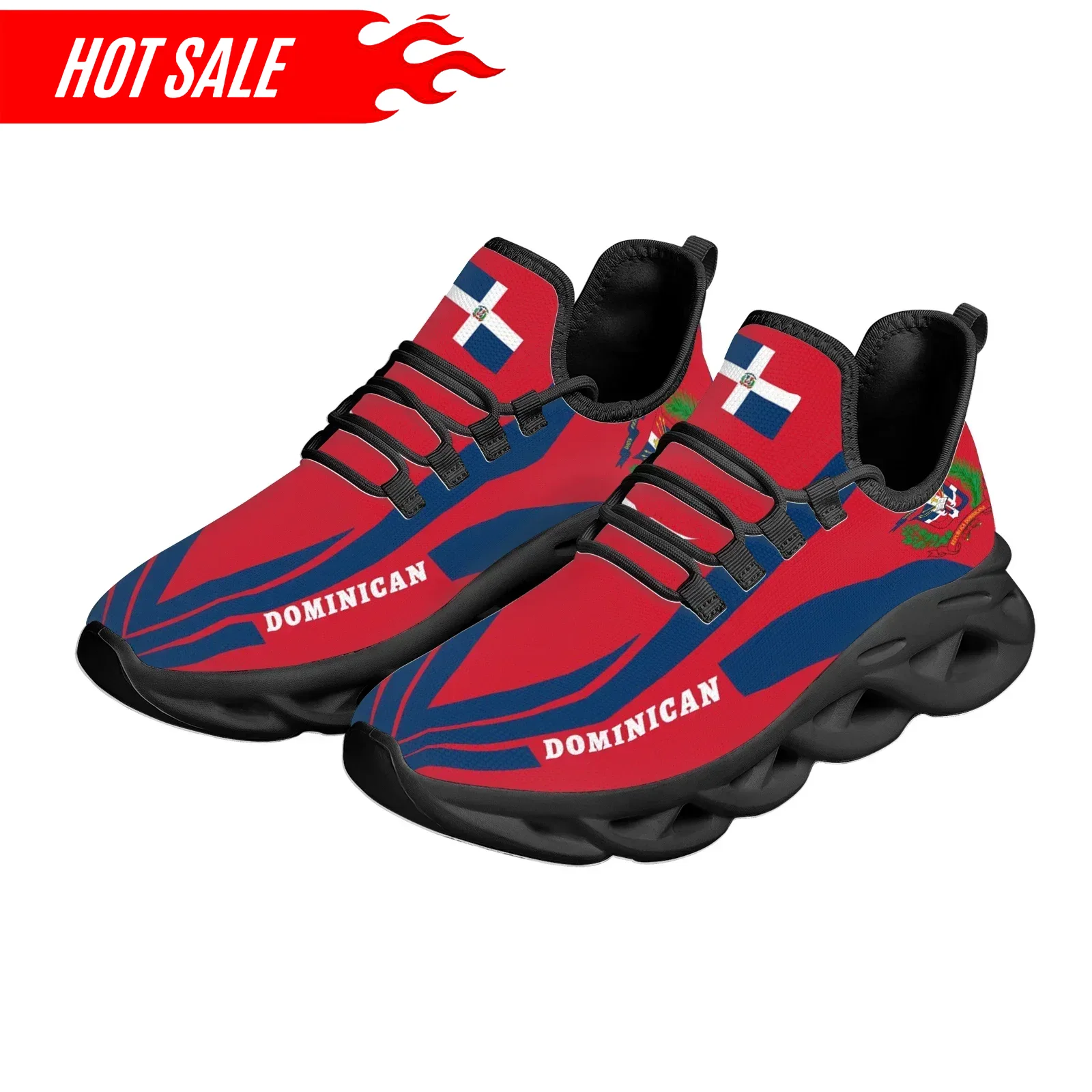 Knit Fabric Lace Up Sneakers - Hot Dominican Flag National Emblem Design