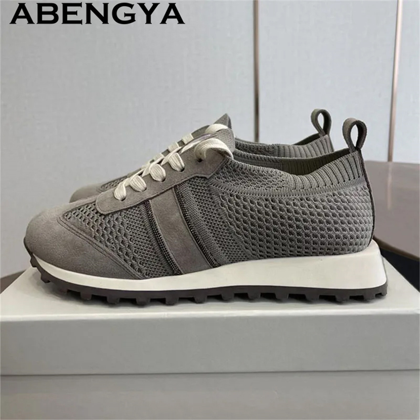 Knit Fabric Lace Up Sneakers - 2026 Spring Hot Sale Knitted Lace