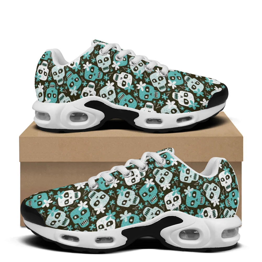 Breathable Mesh Athletic Shoes - Green skull print casual air-cushioned shoes