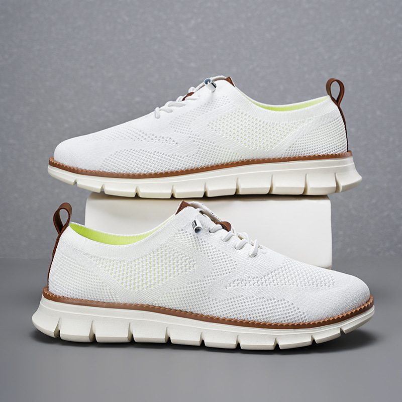 Knit Fabric Lace Up Sneakers - 2026 New Men's Breathable Knit Mesh