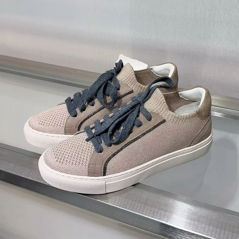 Knit Fabric Lace Up Sneakers - Women Knit Breathable Sneakers Spring Autumn