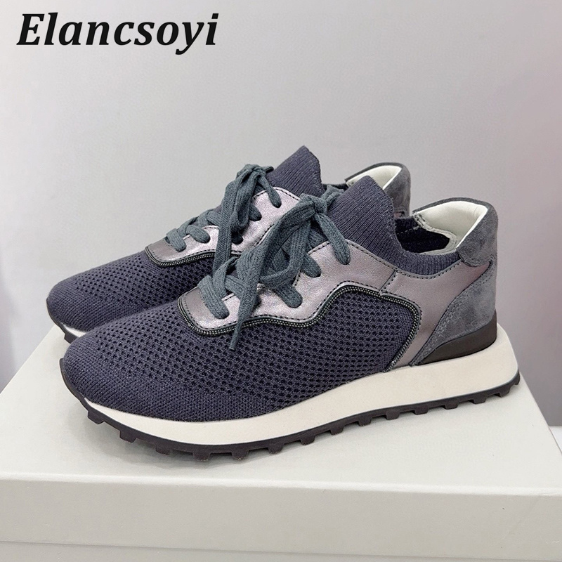 Flat Shoes Women String Bead K - огляд і ціна Knit Fabric Lace Up Sneakers