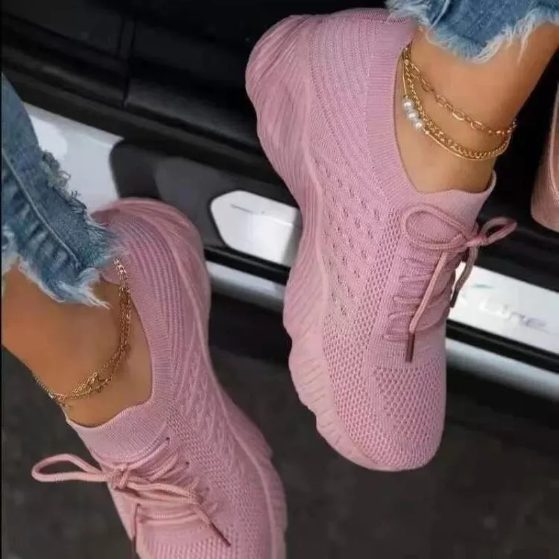 Women's Casual Knit Sneakers B - огляд і ціна Knit Fabric Lace Up Sneakers