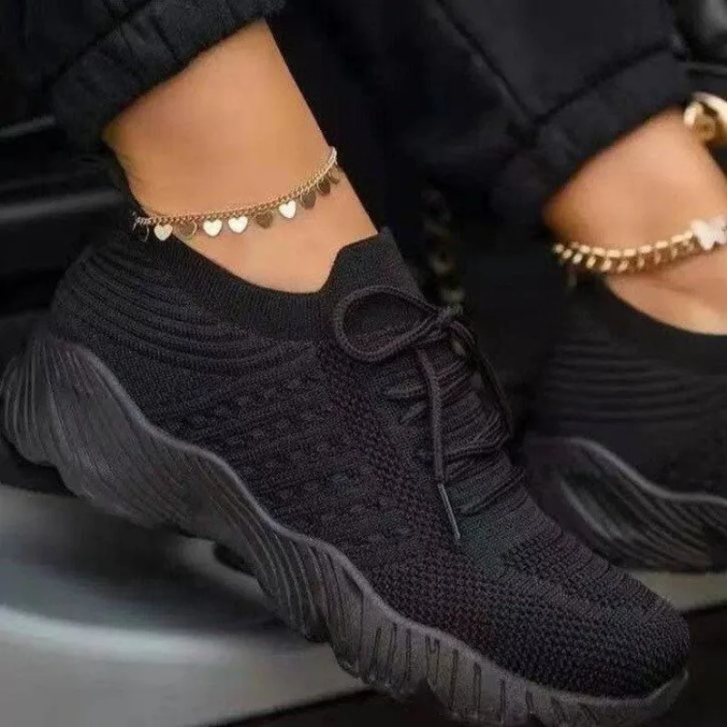 Women's Casual Knit Sneakers B - огляд і ціна Knit Fabric Lace Up Sneakers