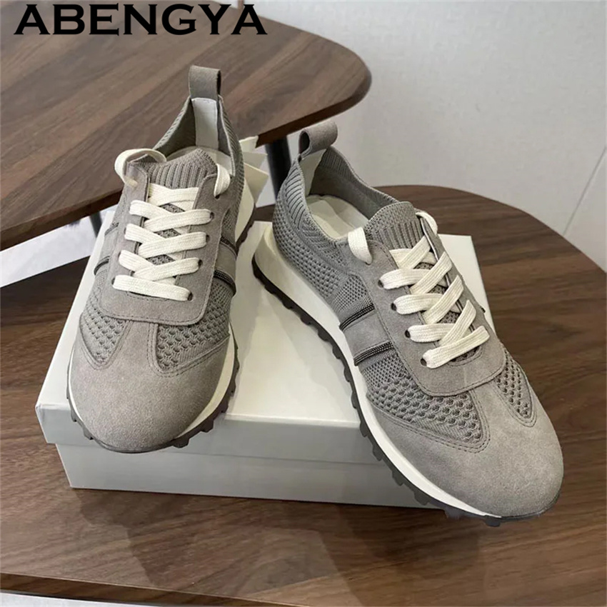 2026 Spring Hot Sale Knitted L - огляд і ціна Knit Fabric Lace Up Sneakers