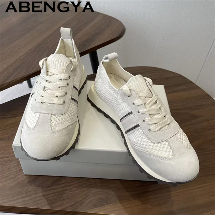 2026 Spring Hot Sale Knitted L - огляд і ціна Knit Fabric Lace Up Sneakers