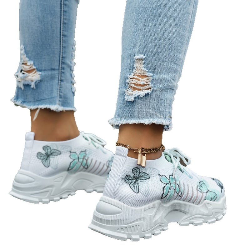 Women Butterfly Print Mesh Sne - огляд і ціна Knit Fabric Lace Up Sneakers