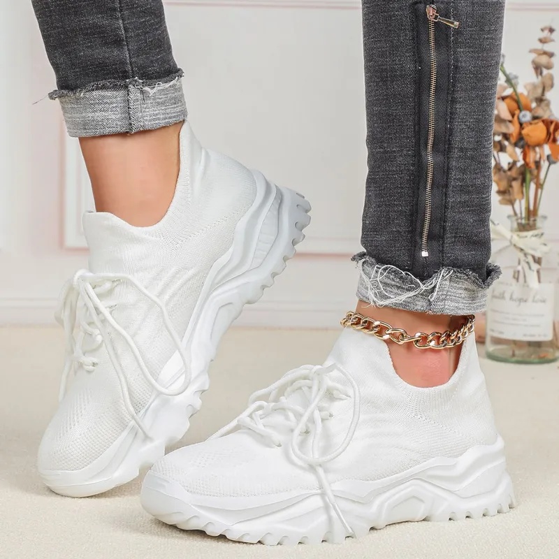 Fashion Chunky Platform Sneake - огляд і ціна Knit Fabric Lace Up Sneakers