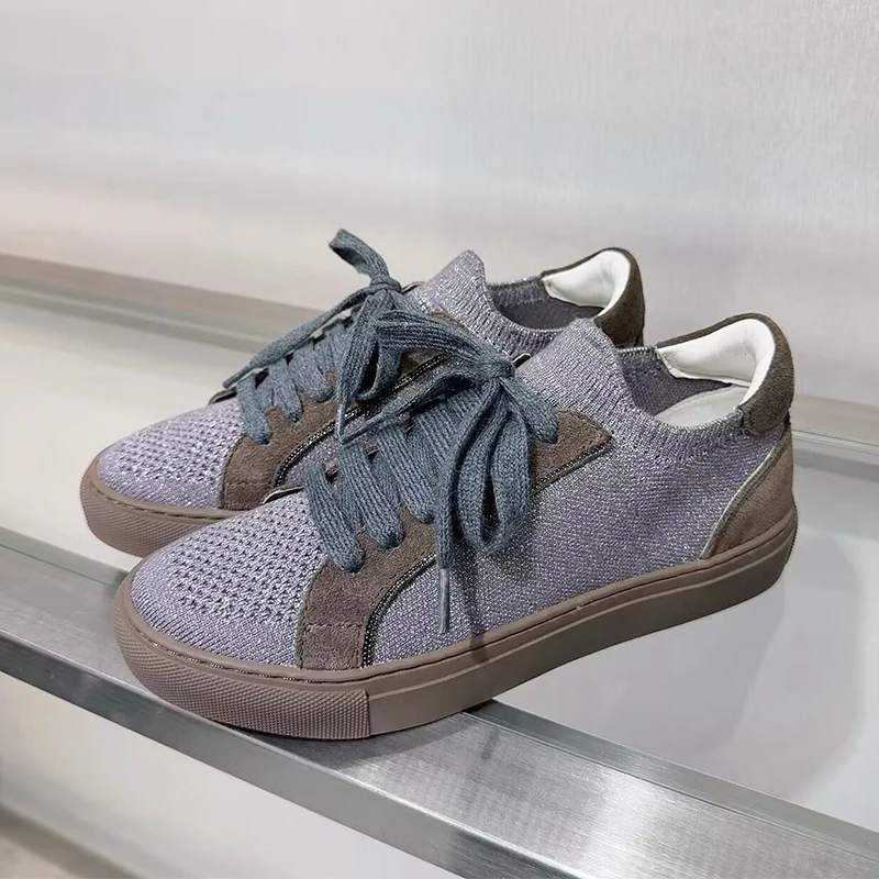 Women Knit Breathable Sneakers - огляд і ціна Knit Fabric Lace Up Sneakers