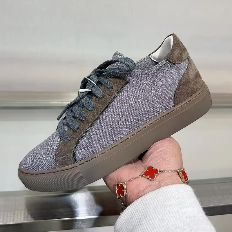 Women Knit Breathable Sneakers - огляд і ціна Knit Fabric Lace Up Sneakers