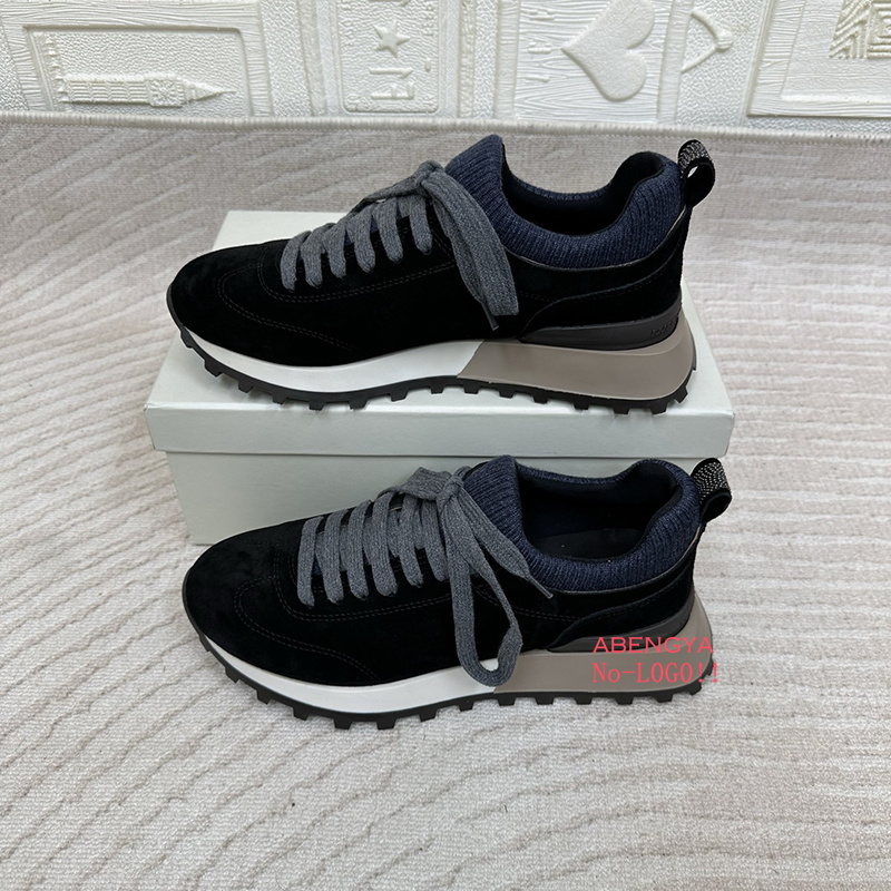 2025 White Knitted Suede Flat  - огляд і ціна Knit Fabric Lace Up Sneakers