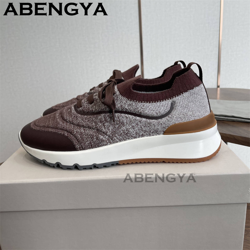 Men New Multicolour Knitted lo - огляд і ціна Knit Fabric Lace Up Sneakers